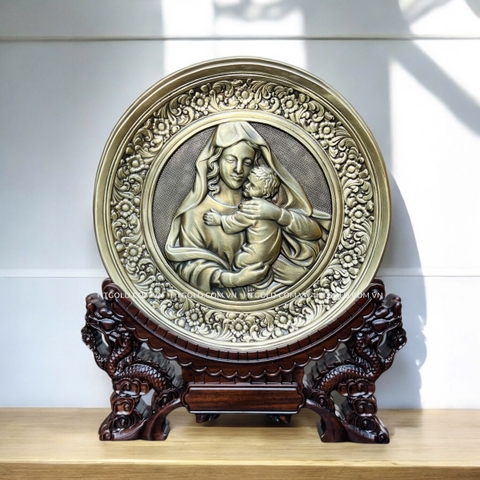 TRANH ĐỒNG CÔNG GIÁO -  ĐỨC MẸ BẾ CHÚA GIÊSU (Đk 19cm; Cao 25cm)