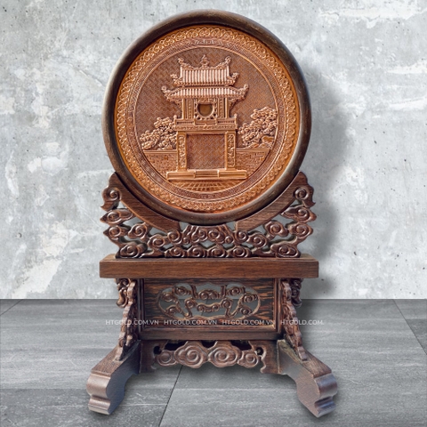 QUÀ TẶNG KHUÊ VĂN CÁC, ĐỒNG ĐỎ + GIÁ ĐỂ BÀN GỖ CẨM (Cao 48cm; Ngang 30cm)