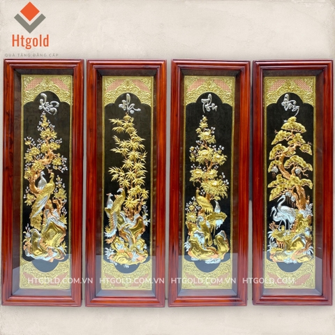 BỘ TRANH ĐỒNG TỨ QUÝ, DÁT VÀNG BẠC (Kích thước 28 - 88cm)