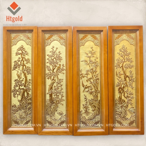 BỘ TRANH ĐỒNG TỨ QUÝ, NỀN XƯỚC CỔ (Kích thước 28 - 88cm)