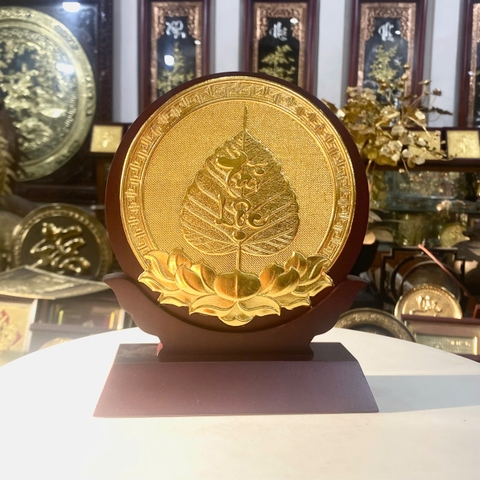 QUÀ TẶNG LÁ BỒ ĐỀ TÀI LỘC BẰNG ĐỒNG DÁT VÀNG (Đk 20cm / Cao 25cm)