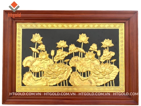 TRANH ĐỒNG HOA SEN MẠ VÀNG 24K (KT 61cm x 88cm).