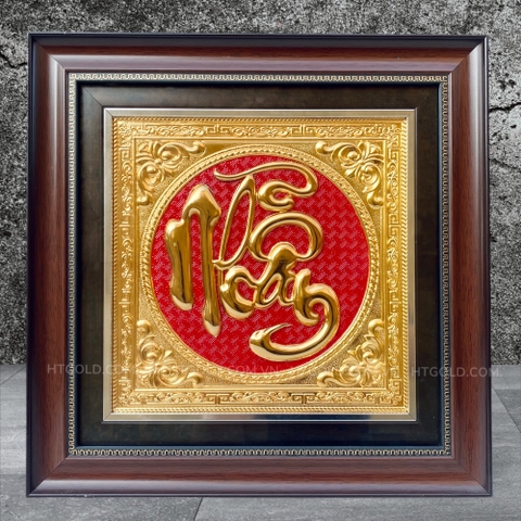 TRANH ĐỒNG CHỮ NHẪN, MẠ VÀNG 24K <br>(Kích thước 42cm x 42cm)