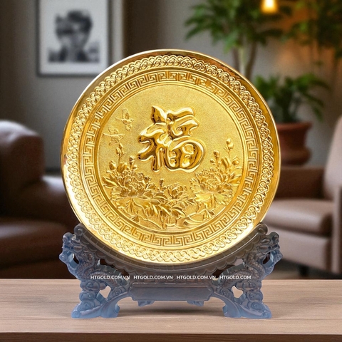 TRANH ĐĨA ĐỒNG CHỮ PHÚC MẠ VÀNG 24K (Đk 25cm/ Cao 30cm)