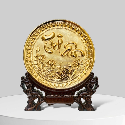 TRANH ĐĨA ĐỒNG CHỮ TRI ÂN MẠ VÀNG 24K (Đk 19cm / Cao 25cm)
