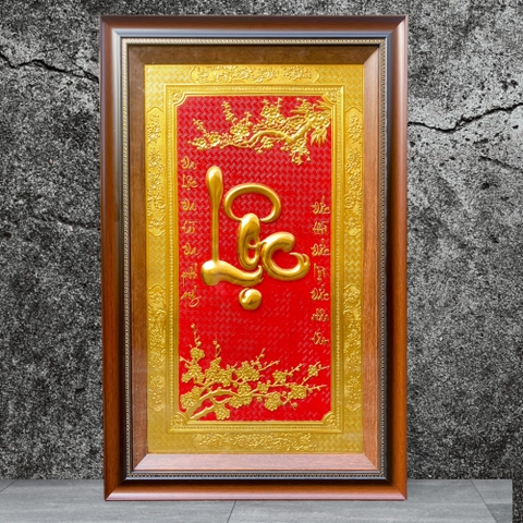 TRANH ĐỒNG CHỮ LỘC THƯ PHÁP, DÁT VÀNG (Kích thước 50cm x 80cm)...