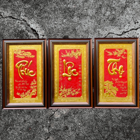 BỘ TRANH CHỮ PHÚC LỘC THỌ BẰNG ĐỒNG, DÁT VÀNG (Kích thước 50x80cm/1chữ)