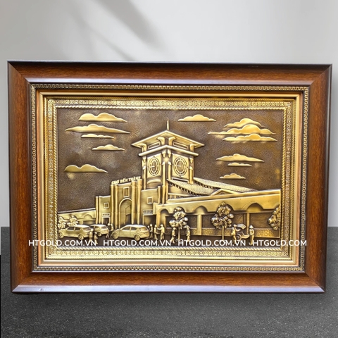 TRANH CHỢ BẾN THÀNH BẰNG ĐỒNG GIẢ CỔ (40cm x 55cm)