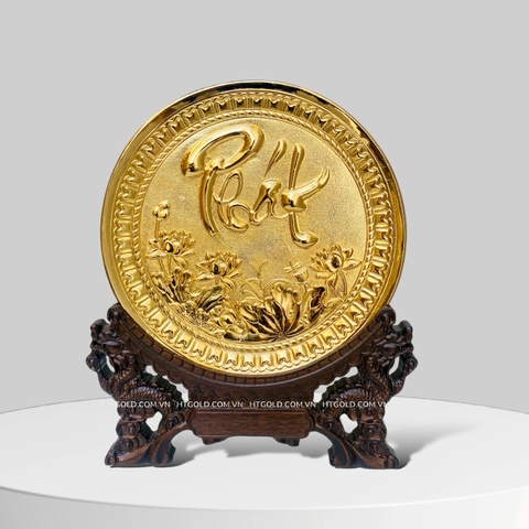 TRANH ĐĨA ĐỒNG CHỮ PHÁT, MẠ VÀNG 24K (Đk 19cm)