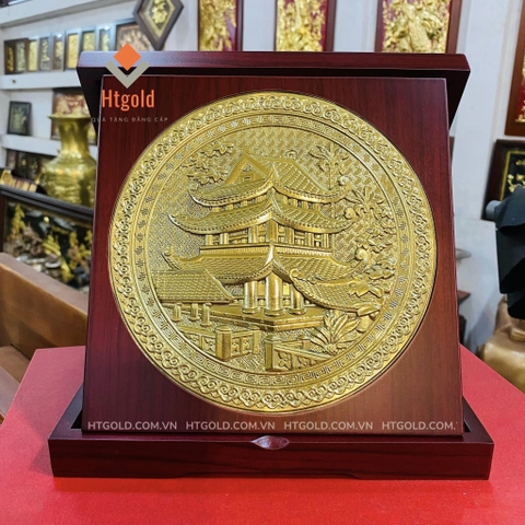 QUÀ TẶNG TRANH CHÙA KEO BẰNG ĐỒNG VÀNG (Kích thước 23cm).