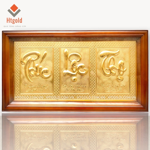 BỘ TRANH CHỮ PHÚC LỘC THỌ BẰNG ĐỒNG, MẠ VÀNG 24K (Kích thước 50cm x 90cm)