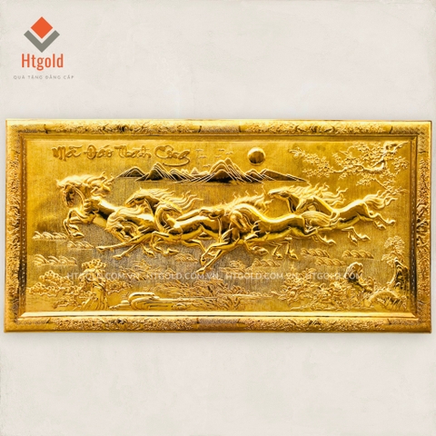 TRANH ĐỒNG MÃ ĐÁO THÀNH CÔNG, KHUNG ĐỒNG LIỀN, MẠ VÀNG 24K (Kích thước 107cm x 197cm)