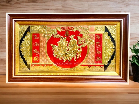 TRANH MỪNG THỌ ÔNG BÀ BẰNG ĐỒNG, MẠ VÀNG 24K (Kích thước 42cm x 72cm)...