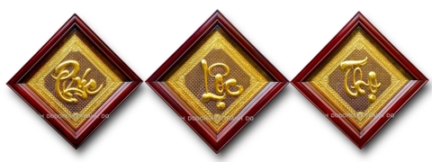 BỘ TRANH ĐỒNG CHỮ PHÚC LỘC THỌ, MẠ VÀNG 24K (Kích thước 50cm x 50cm)
