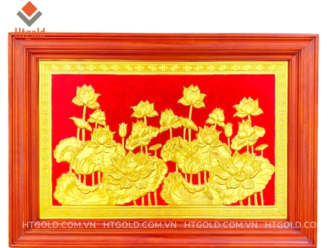TRANH ĐỒNG HOA SEN MẠ VÀNG 24K (KT 61cm x 88cm).
