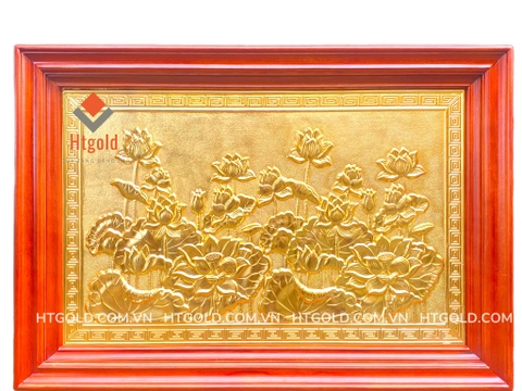 TRANH ĐỒNG HOA SEN MẠ VÀNG 24K; (KT 61cm x 88cm).