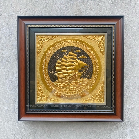 Quà tặng Tranh đồng thuận buồm xuôi gió, mạ vàng 24k (Kích thước 42cm x 42cm)