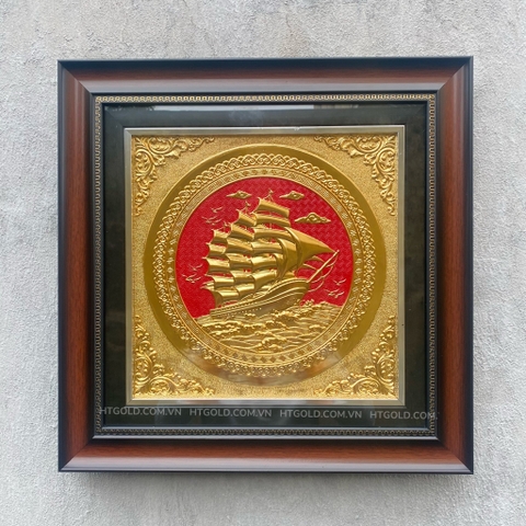 Quà tặng tranh Thuận buồm xuôi gió, mạ vàng 24k (Kích thước 42cm x 42cm)..