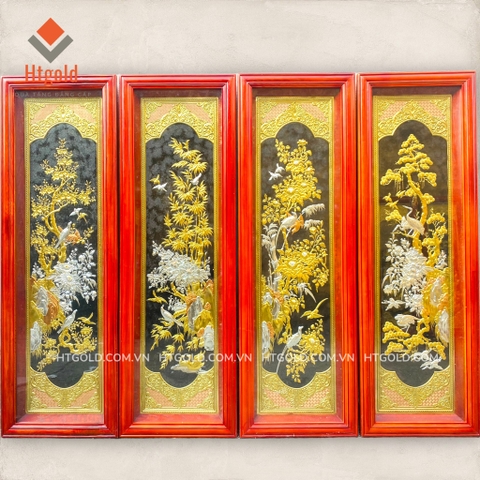 BỘ TRANH ĐỒNG TỨ QUÝ, DÁT VÀNG BẠC (Kích thước 41 - 127cm)