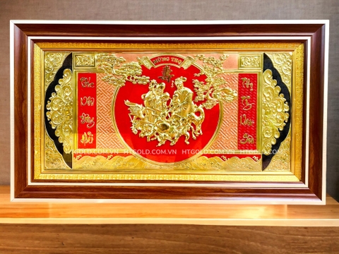 TRANH MỪNG THỌ ÔNG BÀ BẰNG ĐỒNG, MẠ VÀNG 24K (Kích thước 52cm x 92cm)