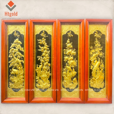 BỘ TRANH ĐỒNG TỨ QUÝ, MẠ VÀNG 24K (Kích thước 41 - 127cm)