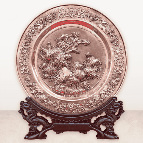 QUÀ TẶNG TRANH ĐĨA ĐỒNG - HOA MẪU ĐƠN (Đường kính 35cm; Tổng chiều cao 41cm)