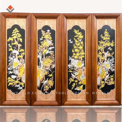 BỘ TRANH ĐỒNG TỨ QUÝ, DÁT VÀNG BẠC (Kích thước 1m27 x 41cm)
