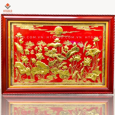 TRANH ĐỒNG HOA SEN MẠ VÀNG 24K (Kích thước 1m07 x 1m55)