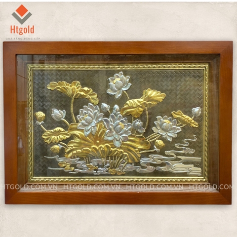 TRANH HOA SEN (Kích thước 38cm x 54 cm; Dát vàng bạc)