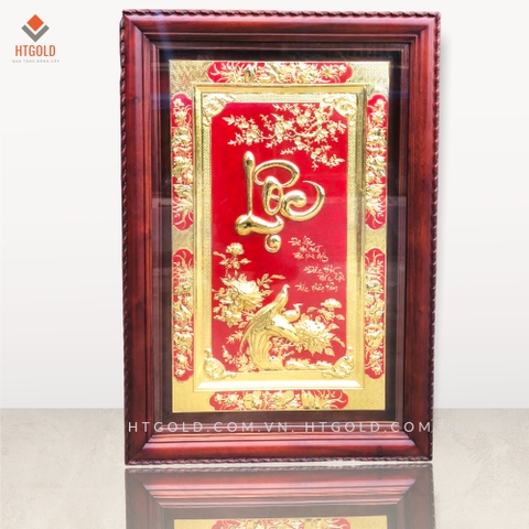 TRANH ĐỒNG CHỮ LỘC THƯ PHÁP MẠ VÀNG 24K (Kích thước 128cm x 88cm)