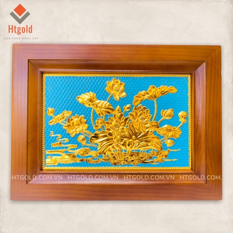TRANH ĐỒNG HOA SEN MẠ VÀNG 24K (Kích thước 28cm x 38cm)