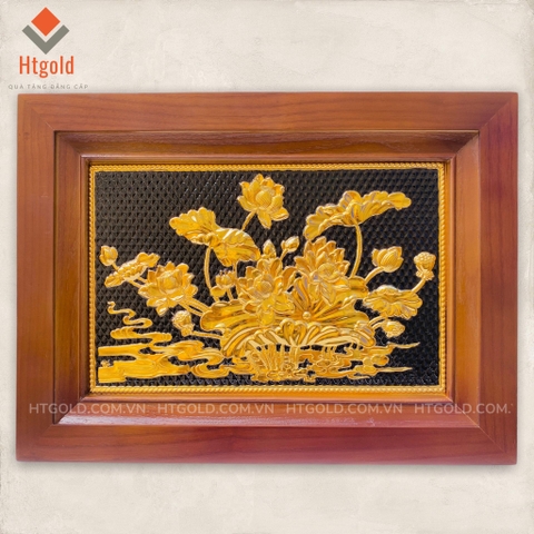 TRANH HOA SEN BẰNG ĐỒNG, MẠ VÀNG 24K (Kích thước 28cm x 38cm)