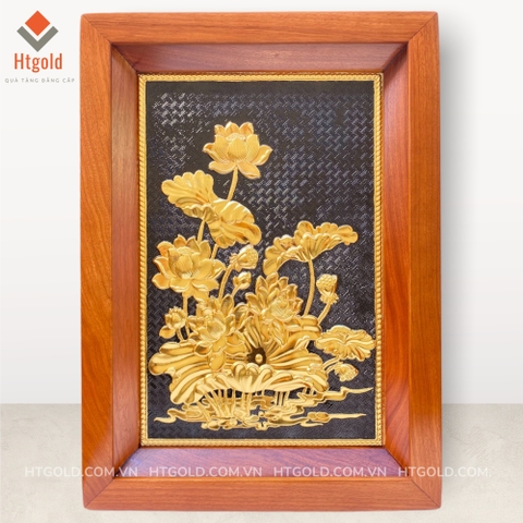 TRANH ĐỒNG HOA SEN, MẠ VÀNG 24K (Kích thước 54cm x 38cm)