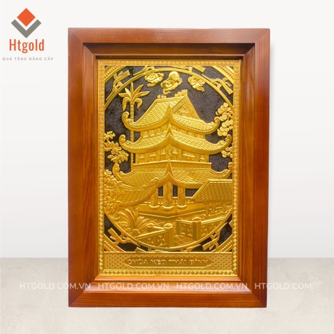 TRANH ĐỒNG CHÙA KEO THÁI BÌNH, MẠ VÀNG 24K (Kích thước 38cm x 54cm)
