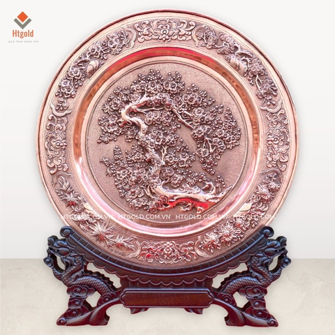QUÀ TẶNG TRANH ĐĨA ĐỒNG - MAI KHAI PHÚ QUÝ (Đường kính 35cm; Tổng chiều cao 41cm)