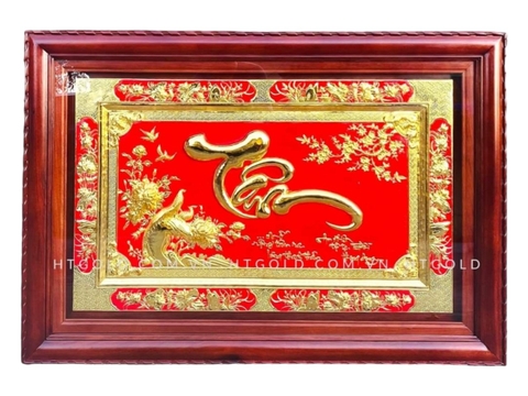 TRANH ĐỒNG CHỮ TÂM THƯ PHÁP MẠ VÀNG 24K (Kích thước 81cm * 107cm)