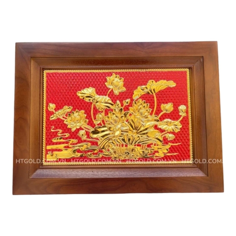 TRANH ĐỒNG HOA SEN MẠ VÀNG 24K (Kích thước 28cm x 38cm)