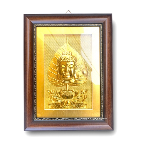 TRANH LÁ BỒ ĐỀ ĐỨC PHẬT, DÁT VÀNG (32cm x 42cm)