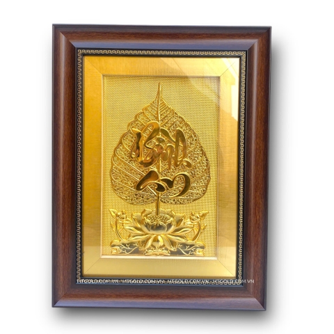 TRANH LÁ BỒ ĐỀ BÌNH AN, DÁT VÀNG (32cm x 42cm)