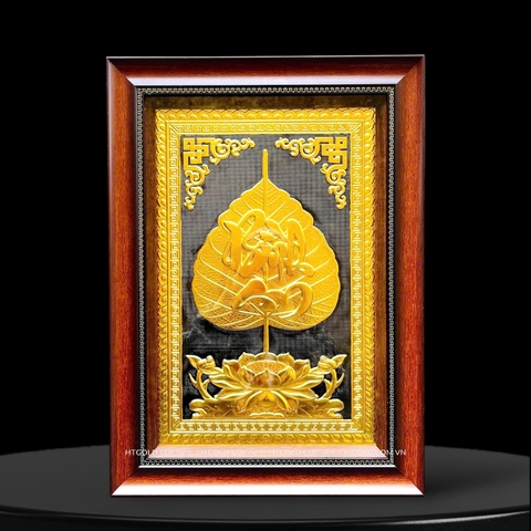 TRANH LÁ BỒ ĐỀ BÌNH AN, DÁT VÀNG (40cm x 55cm)
