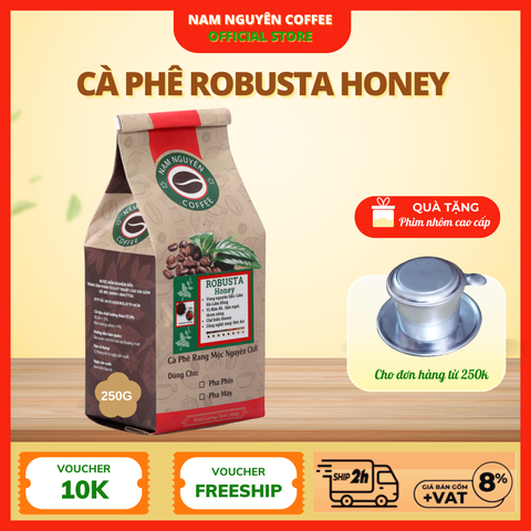 Cà phê robusta honey rang mộc nguyên chất 250gram có vị đậm đắng, hậu ngọt, thơm nồng từ Nam Nguyên Coffee