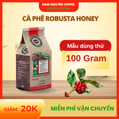 Cà phê robusta honey rang mộc nguyên chất ,túi 100gram dùng thử pha phim, pha máy.