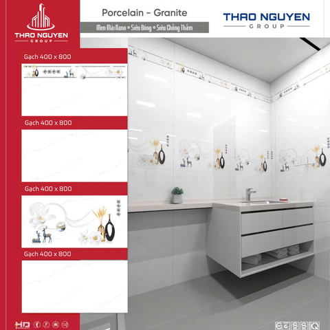 Bộ gạch ốp tường Redstar 400x800mm Porcelain REP48.8801