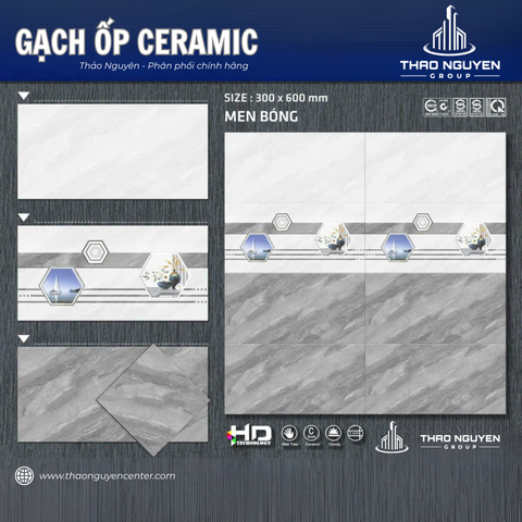 Bộ gạch ốp tường Redstar 300x600mm Ceramic REC36.8824