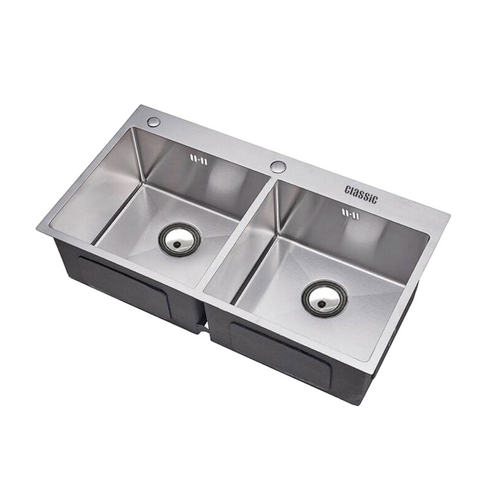 Chậu rửa bát thủ công Inox cao cấp 2 hố cân Classic DS8255