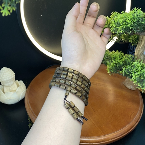 Vòng tay trầm hương Kì Hải Nam đốt trúc dài đeo cổ đeo tay 4 vòng hạt 5 li thơm mạnh 13gram 039-01