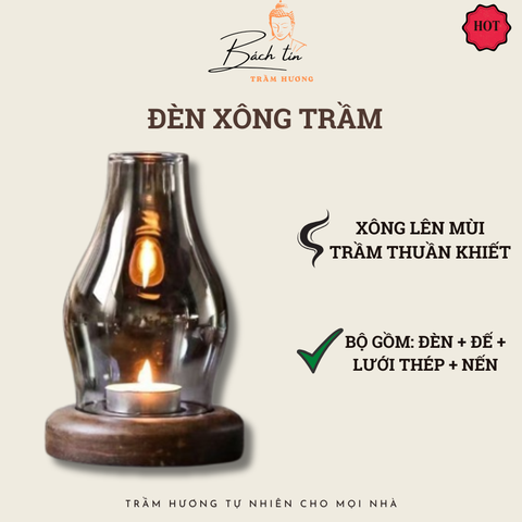Đèn xông trầm hương đốt trưc tiếp có lỗ thoáng khí kèm nến + đế + lưới + nhíp gắp trầm