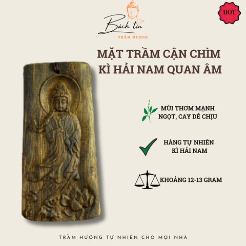 [LIVE] Mặt dây chuyền trầm hương Kì Hải Nam cận chìm khắc hình Quan Âm Bồ Tát 130