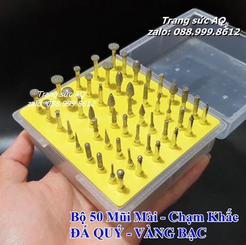 BỘ 50 MŨI MÀI CHẠM KHẮC ĐÁ QUÝ ĐẦU NHỎ