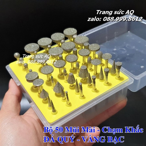 BỘ 50 MŨI MÀI CHẠM KHẮC ĐÁ QUÝ ĐẦU TO